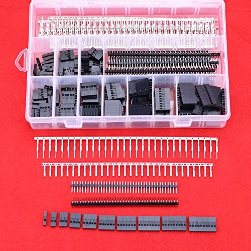 Hilitchi 635 Pcs 40 Pin 2.54mm Pitch Single Row Pin Headers,Dupont Connector Housing Female,Dupont Male/Female Pin Connector Kit