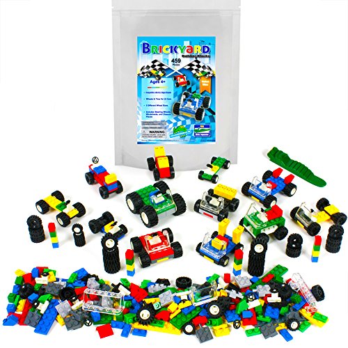 Wheels, Tires, and Axles - 459 Pieces Building Bricks Compatible Set by Brickyard Building Blocks - Includes Steering Wheels, Windshields, and Colorful Brick Building Chassis Pieces (459 pcs)