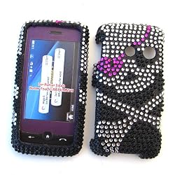LG Rumor Touch LN510 (Sprint) Snap-on Protector Hard Case Rhinestone Cover "Pink Patch Crossbones" Design