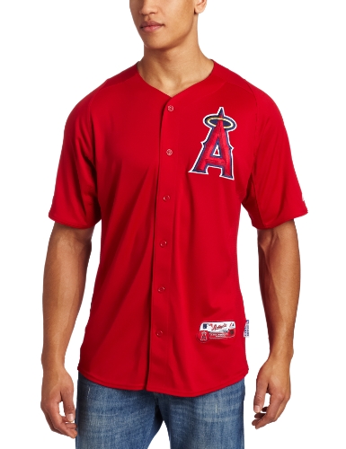 MLB Los Angeles Angels Adult Short Sleeve Authentic Button Front Batting Practice (Scarlet/Scarlet, X-Large)