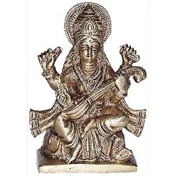 Hindu Goddess Saraswati Statues Brass Figurines 2.5 x 1.5 x 4.25 inches(saraswatib011)