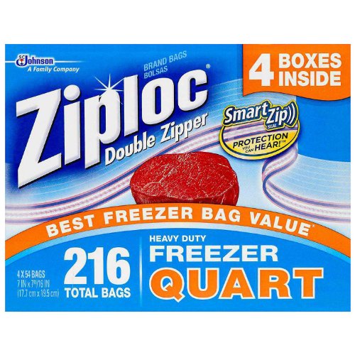 Ziploc double zipper quart freezer bags, 216 count