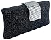 Glamorous Glitter Black Hard Case Evening Clutch Baguette Handbag Purse Rhinestone Closure w/Detachable Chain