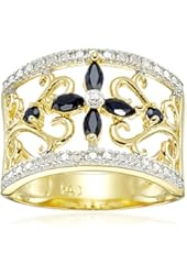 Yellow Gold-Plated Sterling Silver Sapphire Flower Ring
