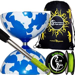 Jester Diabolo Set (Blanc/Bleu)+ Baguettes en Aluminium + 10m 
