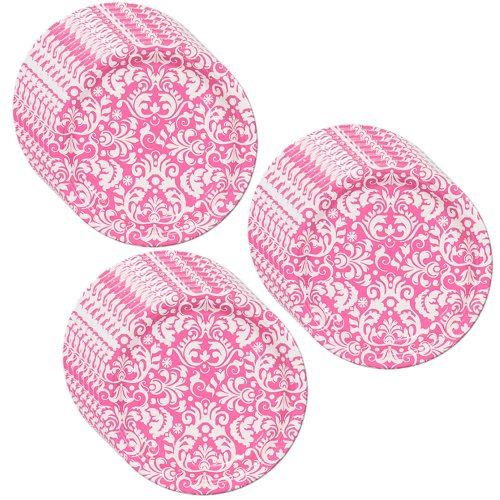 Pink Damask Dessert Plates - 24 Pieces