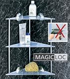 WENKO Magic-Loc Badablage - Acryl/Chrom - 3 Etagen Eckregal ohne Bohren - Bad Regal - Wandablage - Ablage für Duschbad, Shampoo usw.
