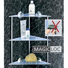 WENKO Magic-Loc Badablage - Acryl/Chrom - 3 Etagen Eckregal ohne Bohren - Bad Regal - Wandablage - Ablage f�r Duschbad, Shampoo usw.