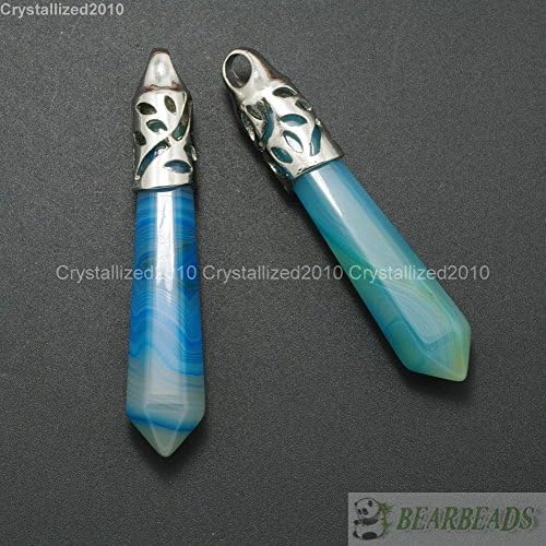 Natural Gemstone Long Hexagonal Pointed Reiki Chakra Healing Pendant Beads Pick Aquamarine stripe agate1pcs