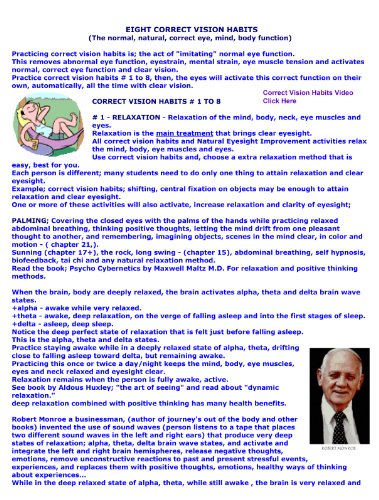 Eight Correct, Relaxed Vision Habits - A Quick Course in Natural Eyesight Improvement