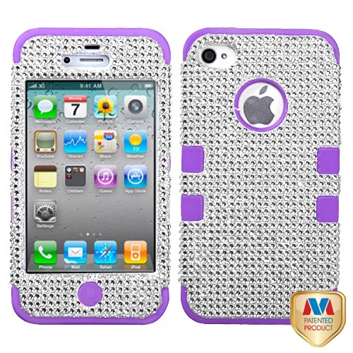 MYBAT IPHONE4AVHPCTUFFDMS014NP Premium TUFF Diamante Case for iPhone 4 - 1 Pack - Retail Packaging - Silver Diamante/Electric Purple