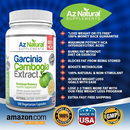 #1 Pure Garcinia Cambogia Extract - Ultra Premium All Natural Fruit Extract - Potent Fat Burner &amp; Appetite Suppressant. 65% Hydroxycitric Acid (HCA) - 180 Vegetarian Weight Loss Pills - 1500mg - 3000mg Per Day - Boost Metabolism and Lose Weight With Our High Potency Capsules. 100% Money Back Guarantee