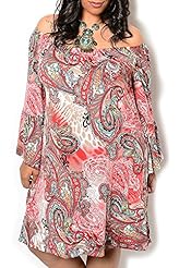 Plus Size Paisley Polyester/Spandex Off the Shoulder  Dress