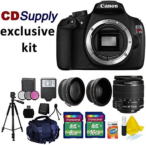 Canon EOS Rebel T5 18MP Digital SLR Camera with Canon EF-S 18-55mm f/3.5-5.6 IS [Image Stabilizer] II Zoom Lens + Tele & Wide Angle Lenses for 58mm + Photo & Video High Quality Tripod + 58 MM 3 piece Filter Kit + External Flash + High Quality SLR Case + 24GB Memory + Hi Speed SD USB Card Reader + CD Supply Deluxe Accessory Bundle