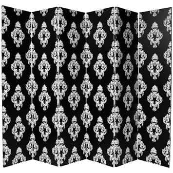Oriental Furniture Traditional Formal Home Decor 6-Feet Black and White Damask Wall Paper Print Room Divider, 3 Panels