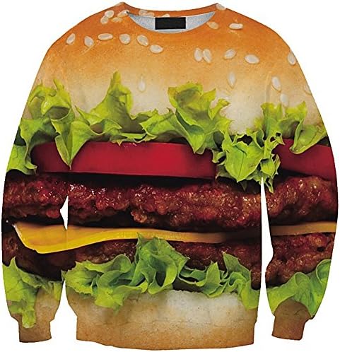 Women Fast Food Version Big Burger Printed Pattern Two Long Sleeve Sweatshirt