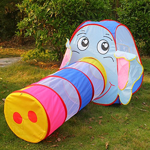 YANX 2 in 1 Childrens Kids Tent Set Indoor / Outdoor Pop Up Play Tent with Tunnel Elephant Game House Toy Tent Baby Kids Crawling Play Tent - Elephant