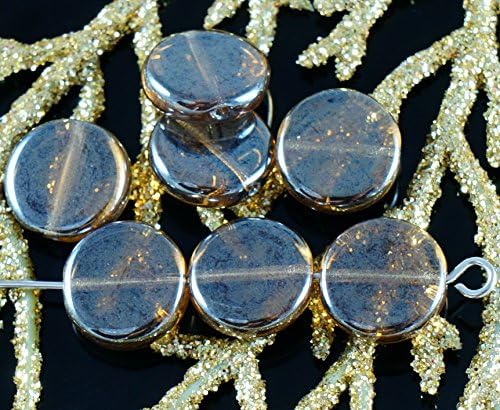 Metallic Clear Yellow Czech Glass Flat Round Coin Beads 10mm 16pcs