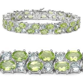22.70 Carat Genuine Peridot and Blue Topaz Silver Bracelet by JewelzDirect