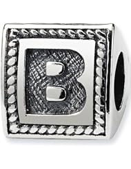 Reflection Beads Silver Letter B 3 Sided Alphabet Block Bead