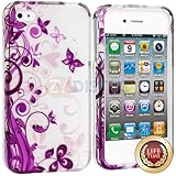 myLife (TM) Purple Vines and Butterflies Series (2 Piece Snap On) Hardshell Plates Case for the iPhone 4/4S (4G) 4th Generation Touch Phone (Clip Fitted Front and Back Solid Cover Case + Rubberized Tough Armor Skin + Lifetime Warranty + Sealed Inside myLife Authorized Packaging) 