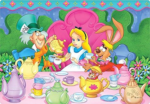 Japan Disney Official Alice in Wonderland - Let's Have a Happy Tea Party Jigsaw Puzzle for Kid 60 Pieces with Floral Background Medium Size Interior Decorative Art Collection Wonderful Gift