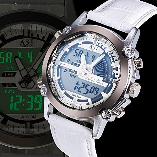 Wishbuying Men's W1006MF8803 Leather Analogue digital Quartz Waterproof Sport White Dial Watches