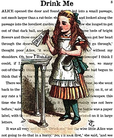 8x10 "Drink Me" Storybook Print of Alice, Overlaid on Text From the Book Alice in Wonderland, a John Tenniel Illustration, Fine Art Print (WDMeStTe810)