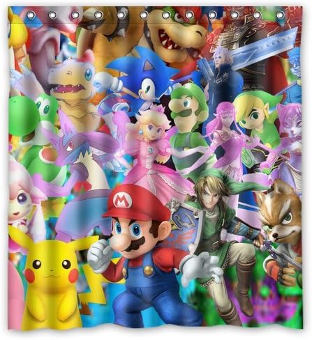 Super Smash Bros Super Pikachu Mario Custom Create Design Your Own Waterproof Shower Curtain Bathroom Curtains Bath Curtain 66x72 inches