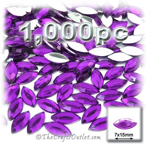 1,000pc Rhinestones Eye Shaped (Navette) 7x15mm Purple Amethyst