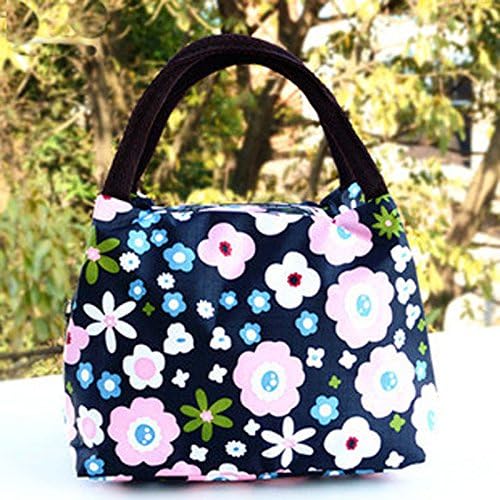 Ainest Women Portable Insulated Thermal Cooler Lunch Box Carry Tote Bag Travel Picnic Blue floral