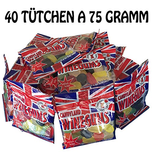Suntjens Candyland English Winegums 3000g - Englisches Weingummi 40 Beutel a 75g = 3kg für unterwegs