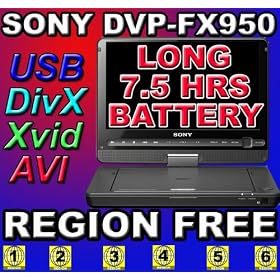 SONY FX950 Region 123456 PAL NTSC Zone Code Free Portable DVD Player. 2010 MODEL 9 Screen... 