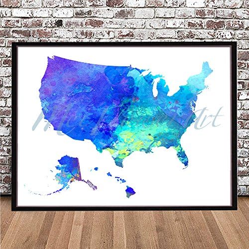 UNITED STATES MAP Watercolor Styled PRINT by MeiFlowerArt (Large 16" x 20") silhouette painting, poster, Illustration, drawing, wall decor art work country US of America
