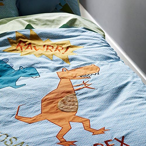 Auvo Kids Bedding Set, Affixed Cloth Embroidered Dinosaur Jurassic T-Rex Boys Bedding Set (Twin, 4 Pieces)