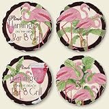 Pink Flamingo Bar and Grill Assorted Tumbled Stone Coaster Set of 4, Highland Graphics