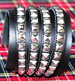 Steam Punk Silver Pyramid Stud Wristband Black Metal