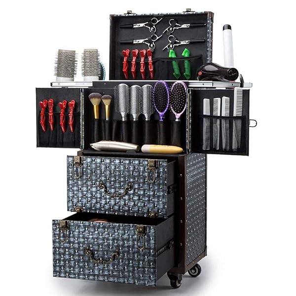 Ascase Aluminum Rolling Makeup Train Case Hairdressing Trolley