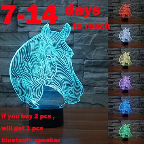 XJCGS Horse Head 3D Led Lamp , Amazing Optical Illusions 7 Changing Colors Acrylic Touch Table Desk LED Night Light with 150cm USB Cable- Great Gifts