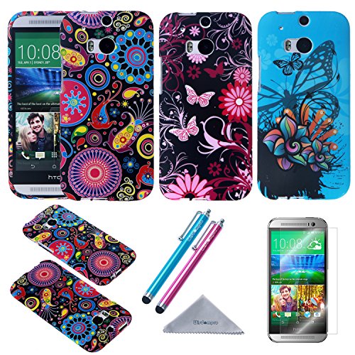 M8 Case, Wisdompro® 3 Pack Bundle of Color and Graphic Flexible TPU Soft Rubber Protective Case Covers for HTC One M8 (Jellyfish Butterfly Pattern)
