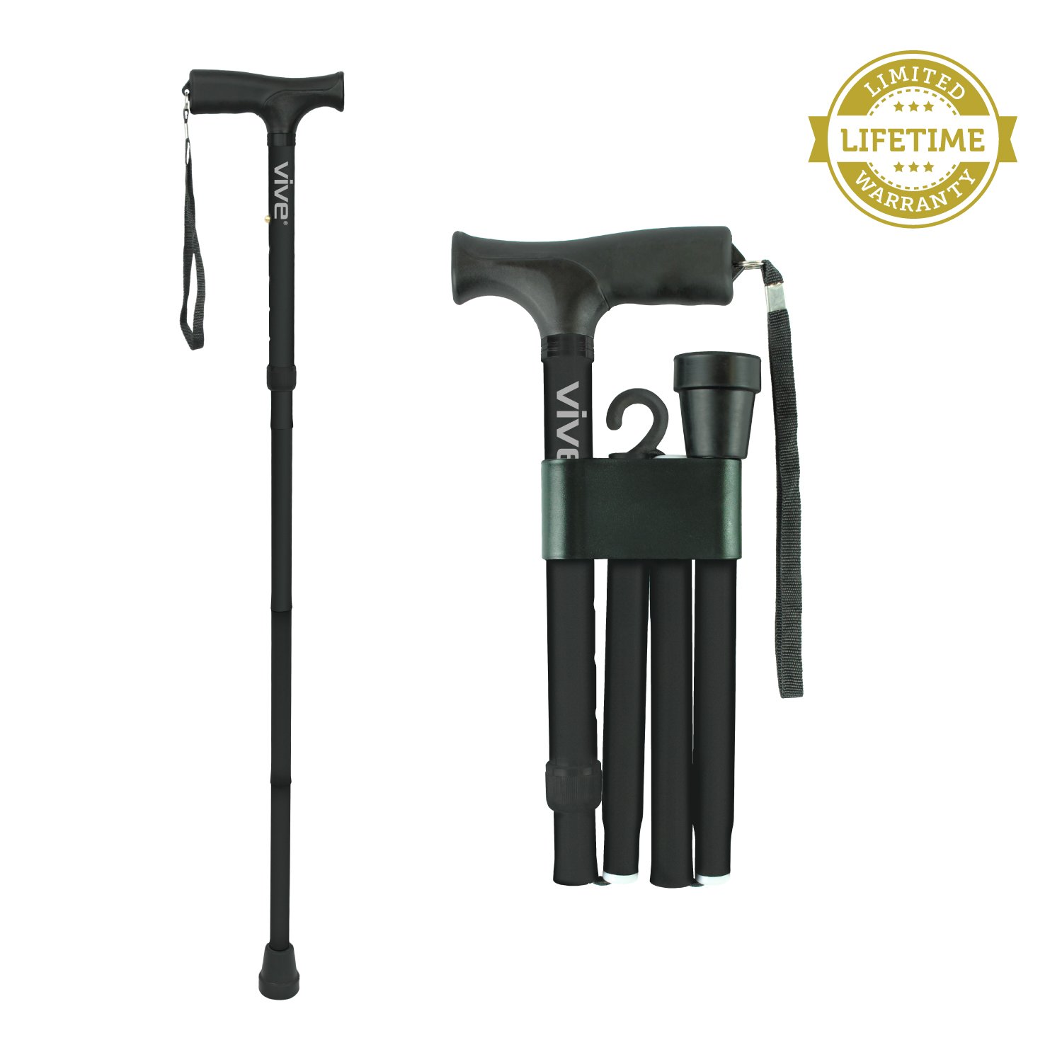 Folding Cane by Vive Sturdy Lightweight Walking Stick for Men & Women