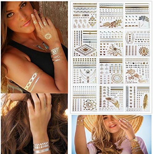 Sannysis 12 Sheet Temporary Metallic Tattoo