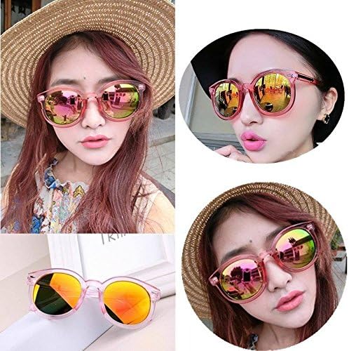 Retro Black Lens Mirror Vintage Men Women Round Frame Sunglasses Glasses Eyewear Clear pink