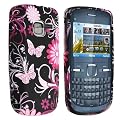 eForCity TPU Rubber Skin Case Compatible with Nokia C3, Purple Flower with Butterfly
