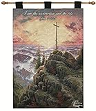 Thomas Kinkade "Resurrected Sun" Pictorial Religious Verse Wall Art Hanging Tapestry 26" x 36"