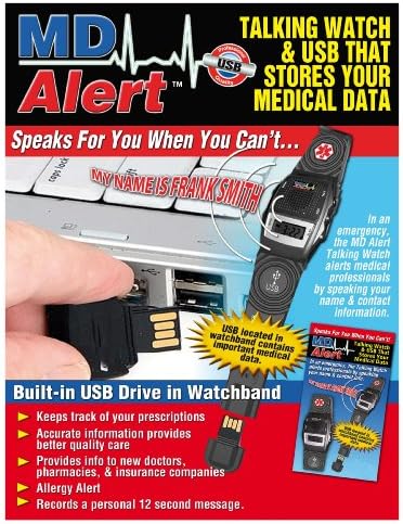 USB RECORDING "MD ALERT" TALKING MEDICAL DATA WATCH WITH ALARM
