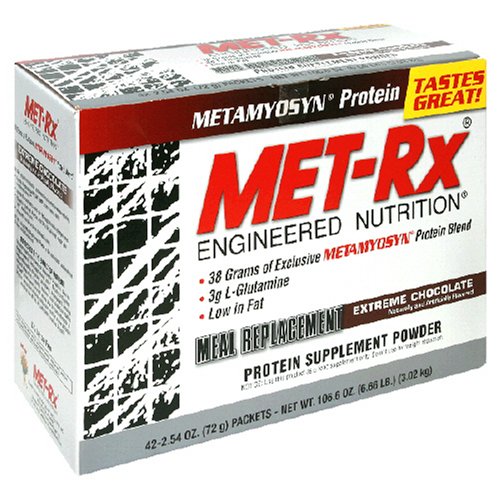 MET-Rx Meal Replacement Powder, Extreme Chocolate, 2.54-Ounce Packets (Pack of 42) by Met-Rx