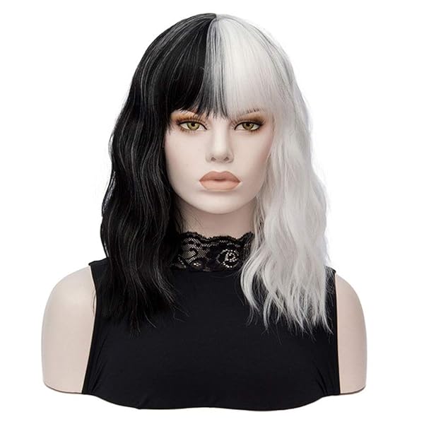Short Black And White Wig Short Wavy Half Black And Half White