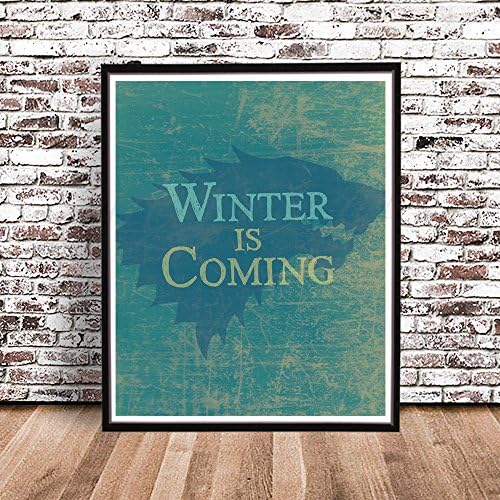 WINTER IS COMING GAME OF THRONES Watercolor Styled PRINT by MeiFlowerArt (Small 8.5" x 11") silhouette painting, poster, Illustration, drawing, wall decor art work ASOIAF Stark Words with DireWolf