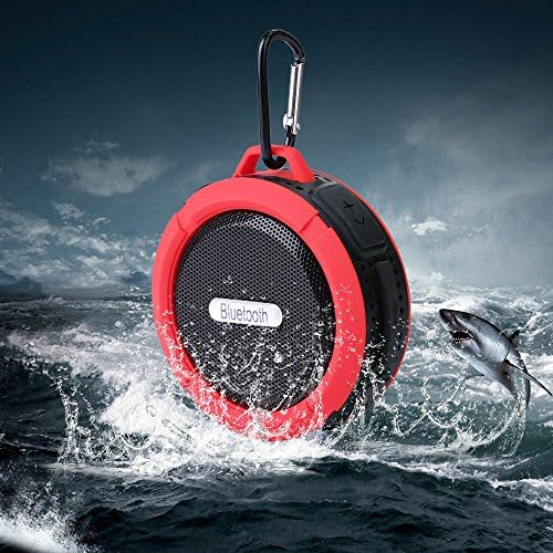 Top Home Dec Water Resistant Bluetooth 4.0 Shower Speaker,Wireless Waterproof portable 5W For Outdoor/Shower Speaker with Mic and Removable Suction Cup Hands-Free Speakerphone-black and red